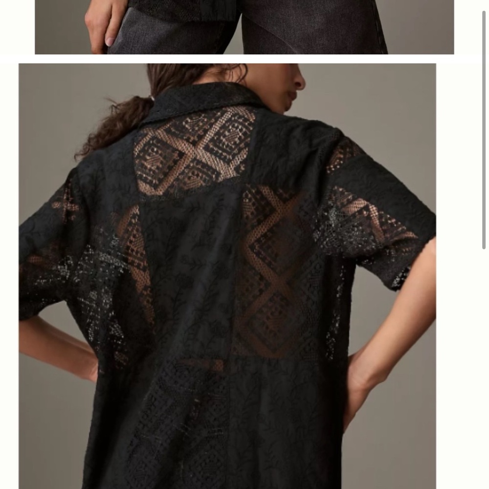 FARM Rio x ANTHROPOLOGIE Black Lace Button-Up Top